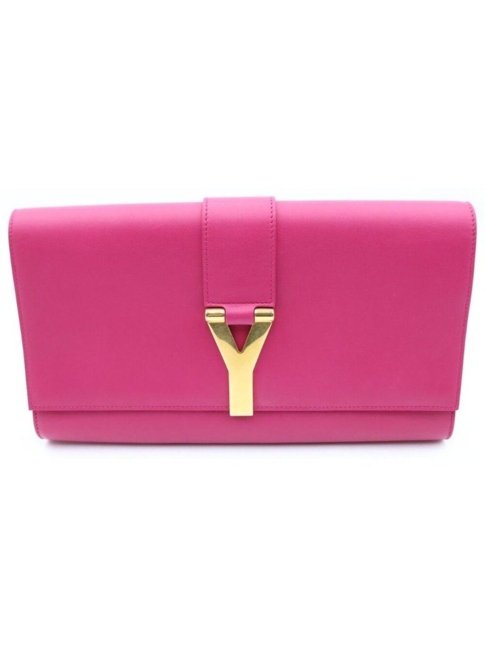 Saint Laurent Paris Y-line Leather Clutch Gold Pink